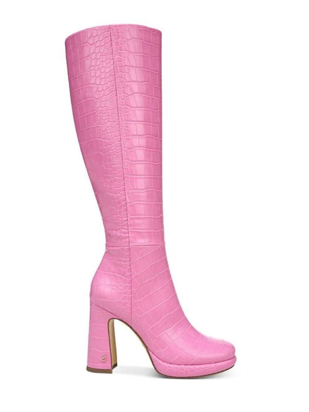 Sam Edelman Pink Croc-Embossed Over-the-Knee Block Heel Boots